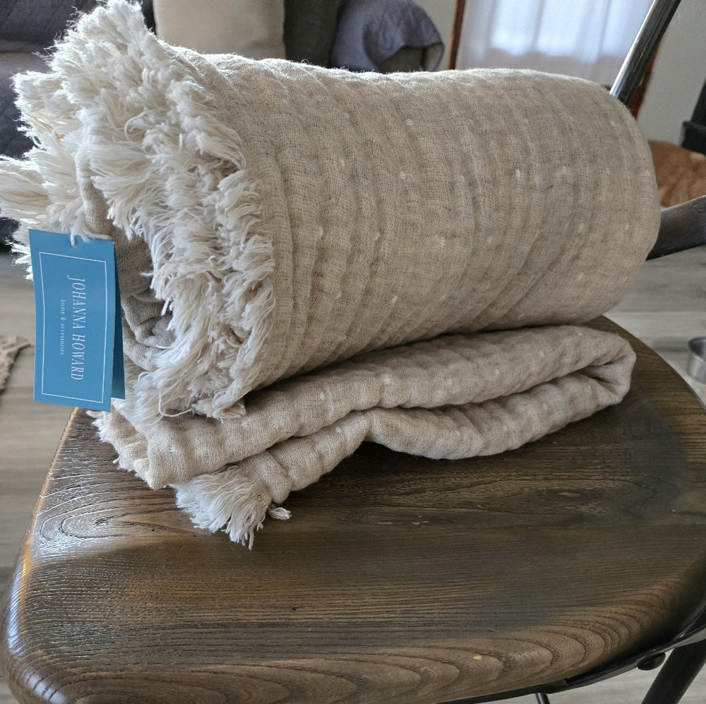 Johanna Howard Cozi wool blend Throw blanket Taupe/Natural